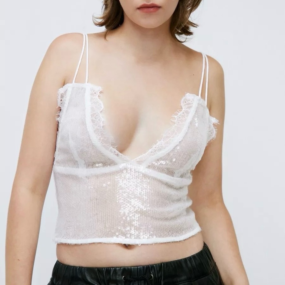 Nasty Gal Lace Trim Sequin Cami Top